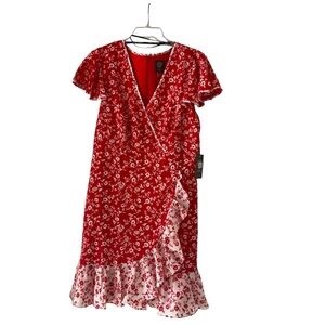 NWT Vince Camuto size 14 red & white floral wrap dress